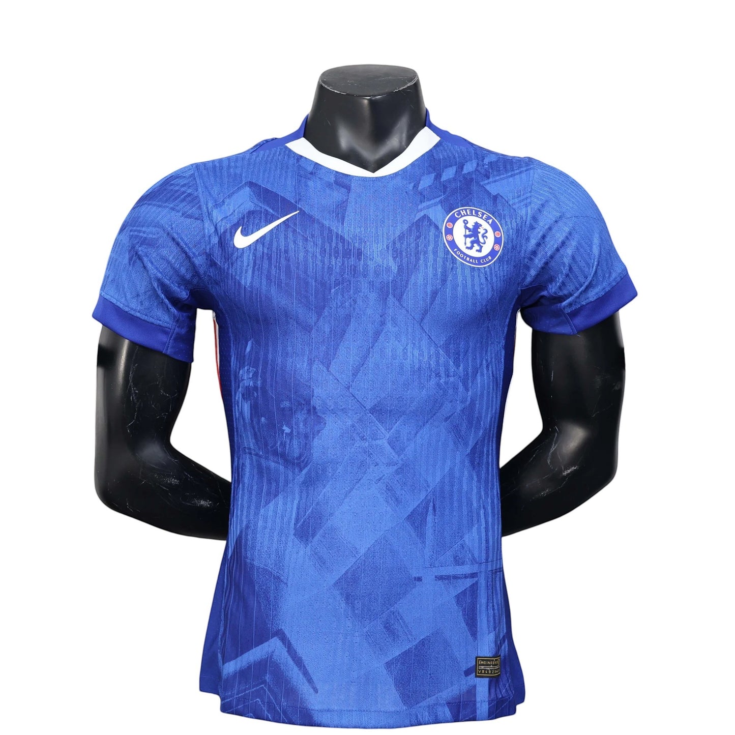 GOATkitz Chelsea 2025-26 blue player version football jersey with white collar and Nike logo.