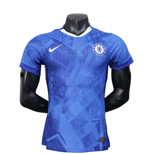 GOATkitz Chelsea 2025-26 blue player version football jersey with white collar and Nike logo.