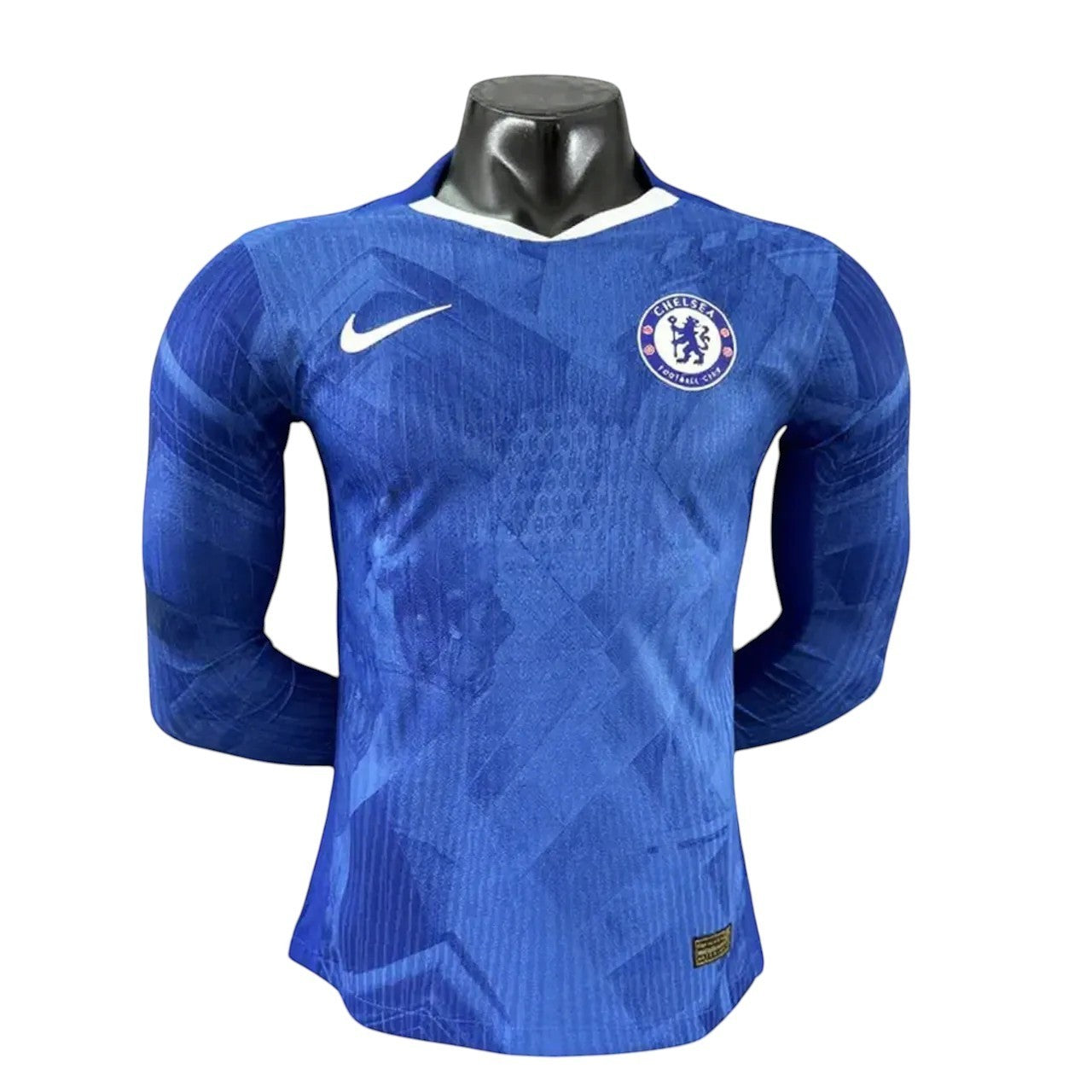 GOATkitz Chelsea 2025-26 adult player version long sleeve home jersey in blue. Features Nike logo and Chelsea crest.