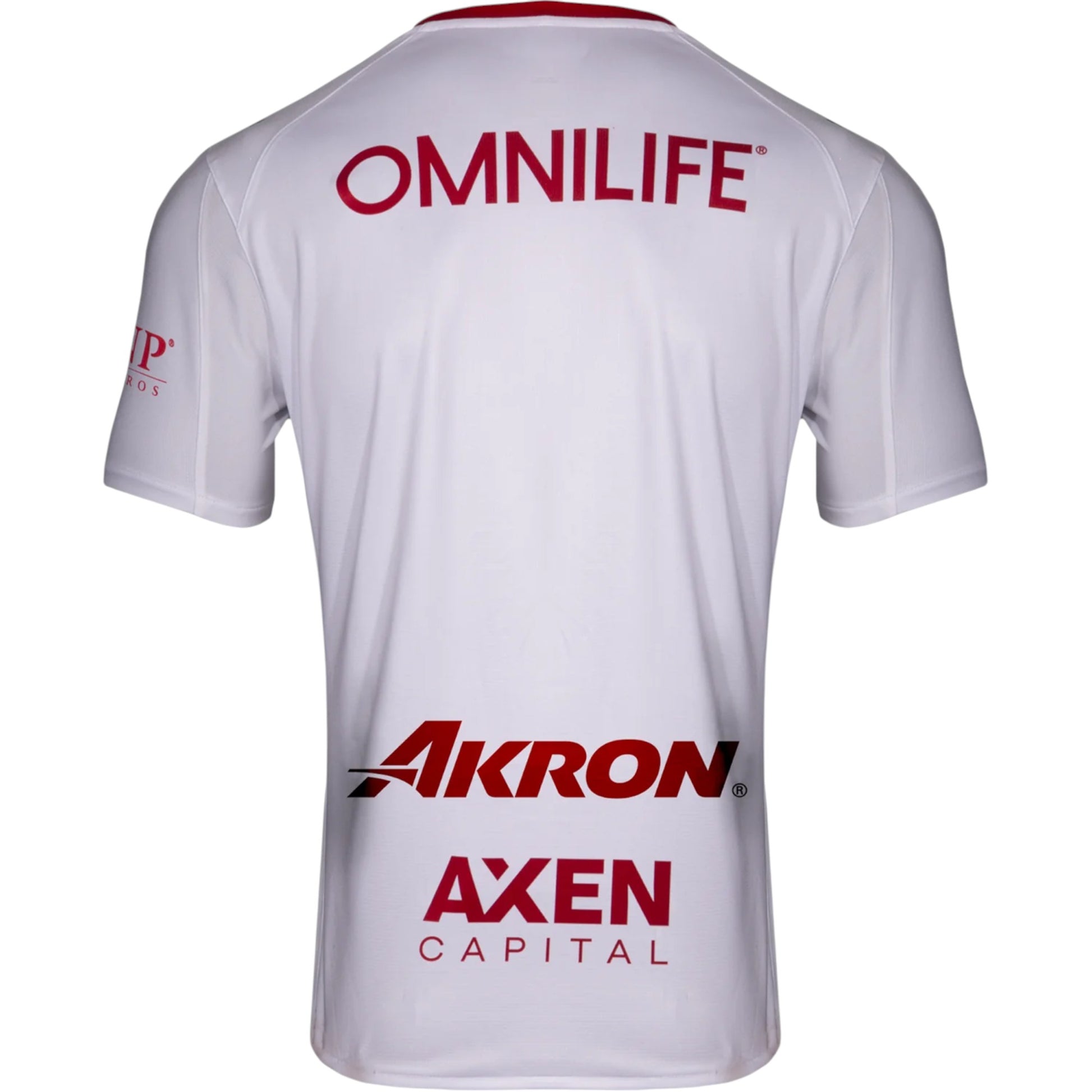 GOATkitz Chivas 2025-26 adult away jersey, white with red trim and red sponsor logos on back.