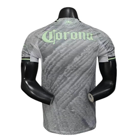 GOATkitz Club América 2025-26 player version third jersey in grey with Corona branding and light green accents.