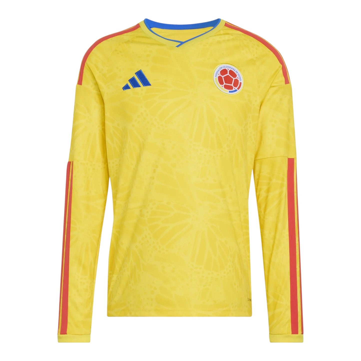 GOATkitz Colombia 2026 long sleeve adult home jersey in yellow with red trim and crest. Customizable.