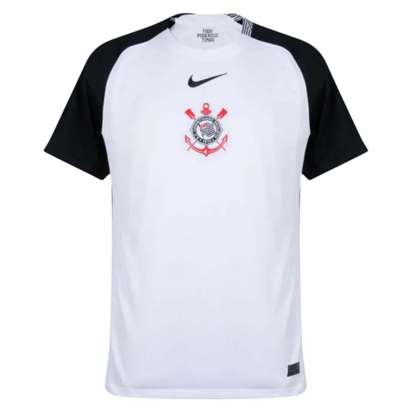 GOATkitz Corinthians 2025-26 adult home jersey, white with black sleeves and team crest. Fan version, customizable.