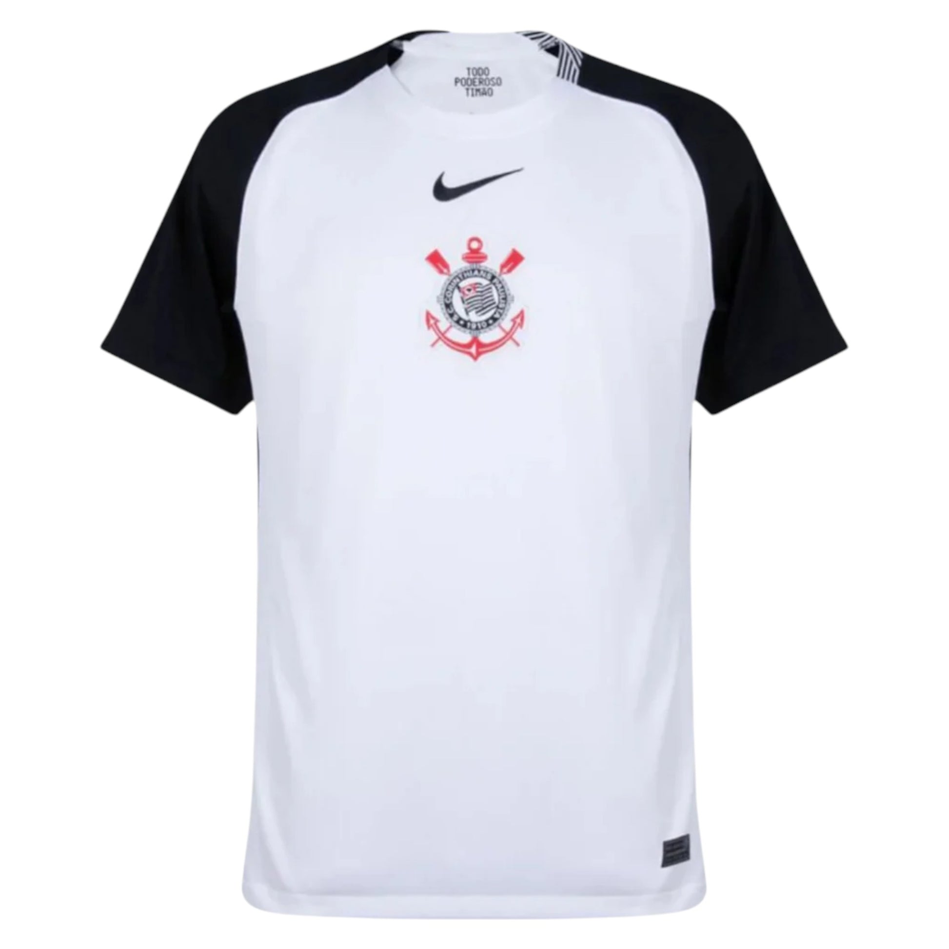 GOATkitz Corinthians 2025-26 adult home jersey, white with black sleeves and team crest. Fan version, customizable.