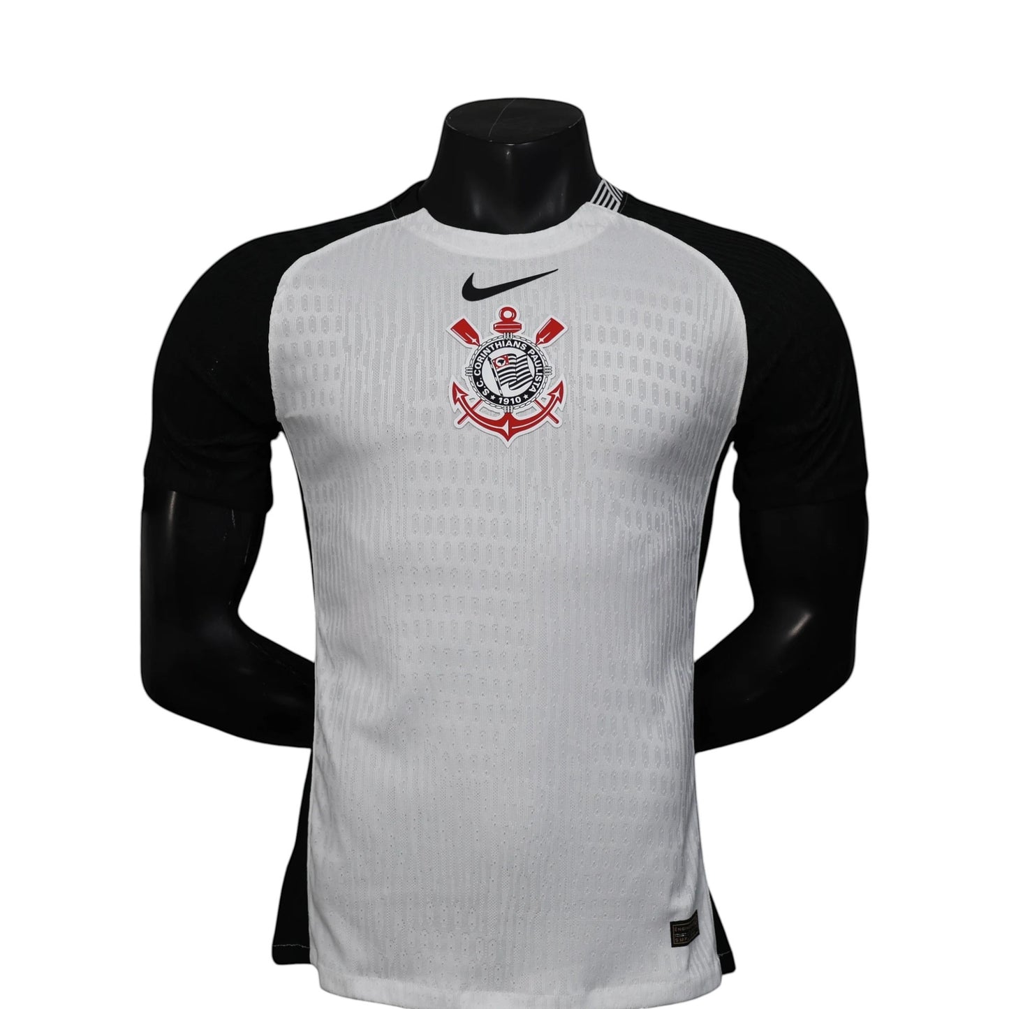 GOATkitz Corinthians 2025-26 player version home jersey, white with black sleeves, customizable name and number.