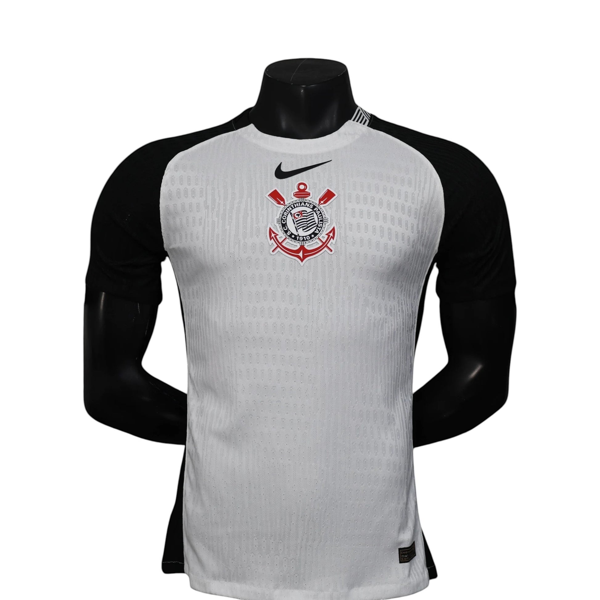GOATkitz Corinthians 2025-26 player version home jersey, white with black sleeves, customizable name and number.