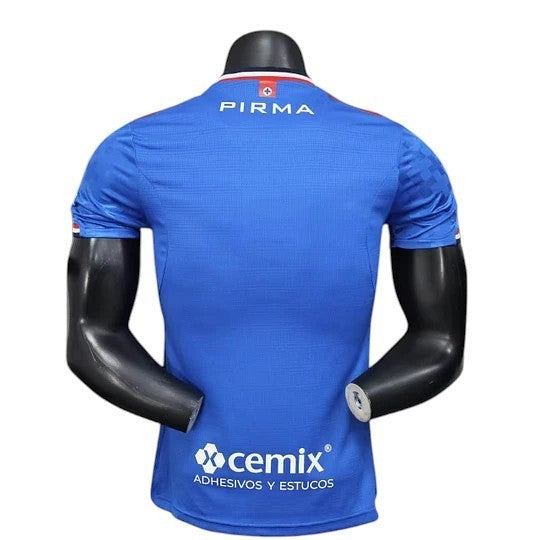 GOATkitz Cruz Azul 2025-26 player version blue soccer jersey with Pirma logo on back and Cemix logo on front.