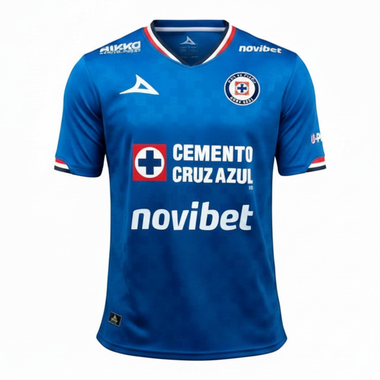 GOATkitz blue 2025-26 Cruz Azul adult home soccer jersey with white collar and sleeve trim. Features team crest and sponsor logos.