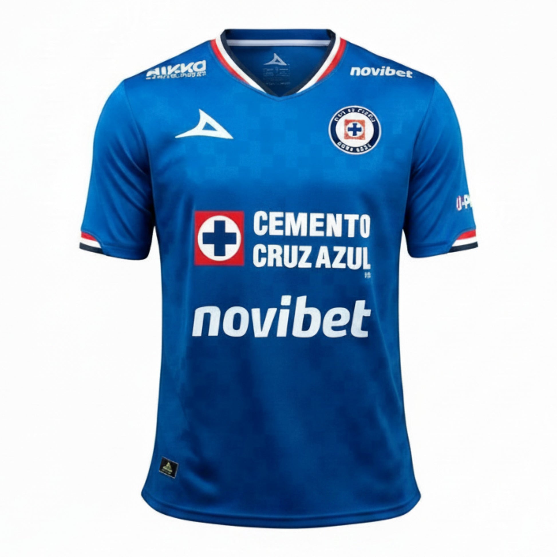 GOATkitz blue 2025-26 Cruz Azul adult home soccer jersey with white collar and sleeve trim. Features team crest and sponsor logos.