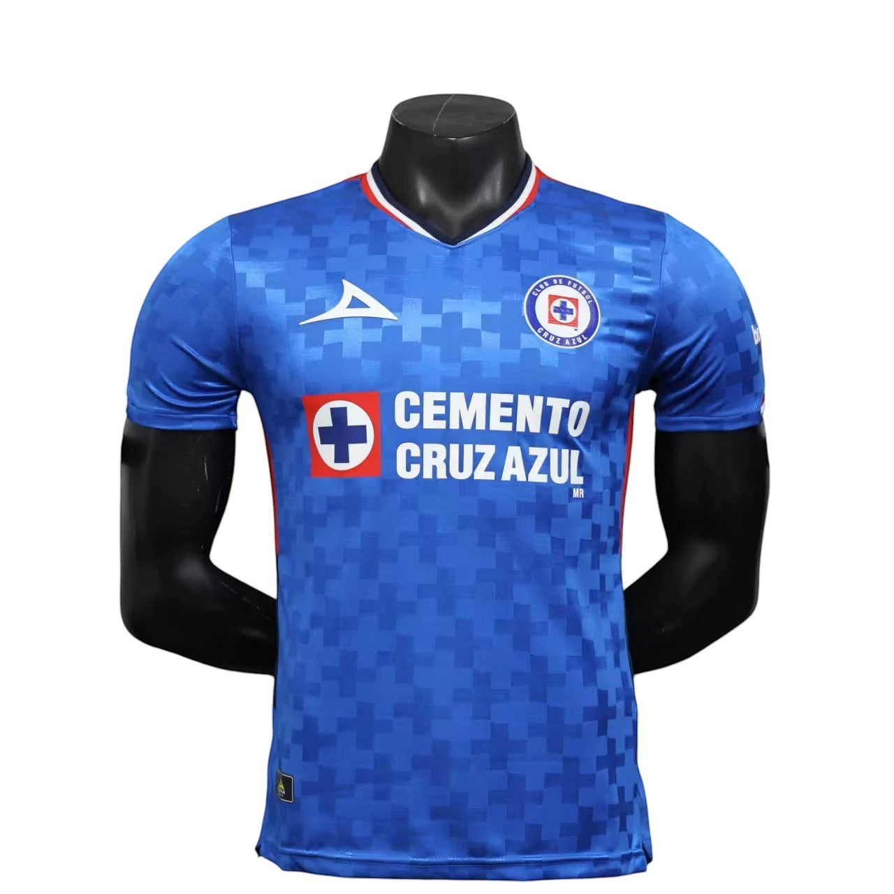 GOATkitz Cruz Azul 2025-26 Player Version Home Jersey in blue with a subtle cross pattern. Features customizable name/number and badges.