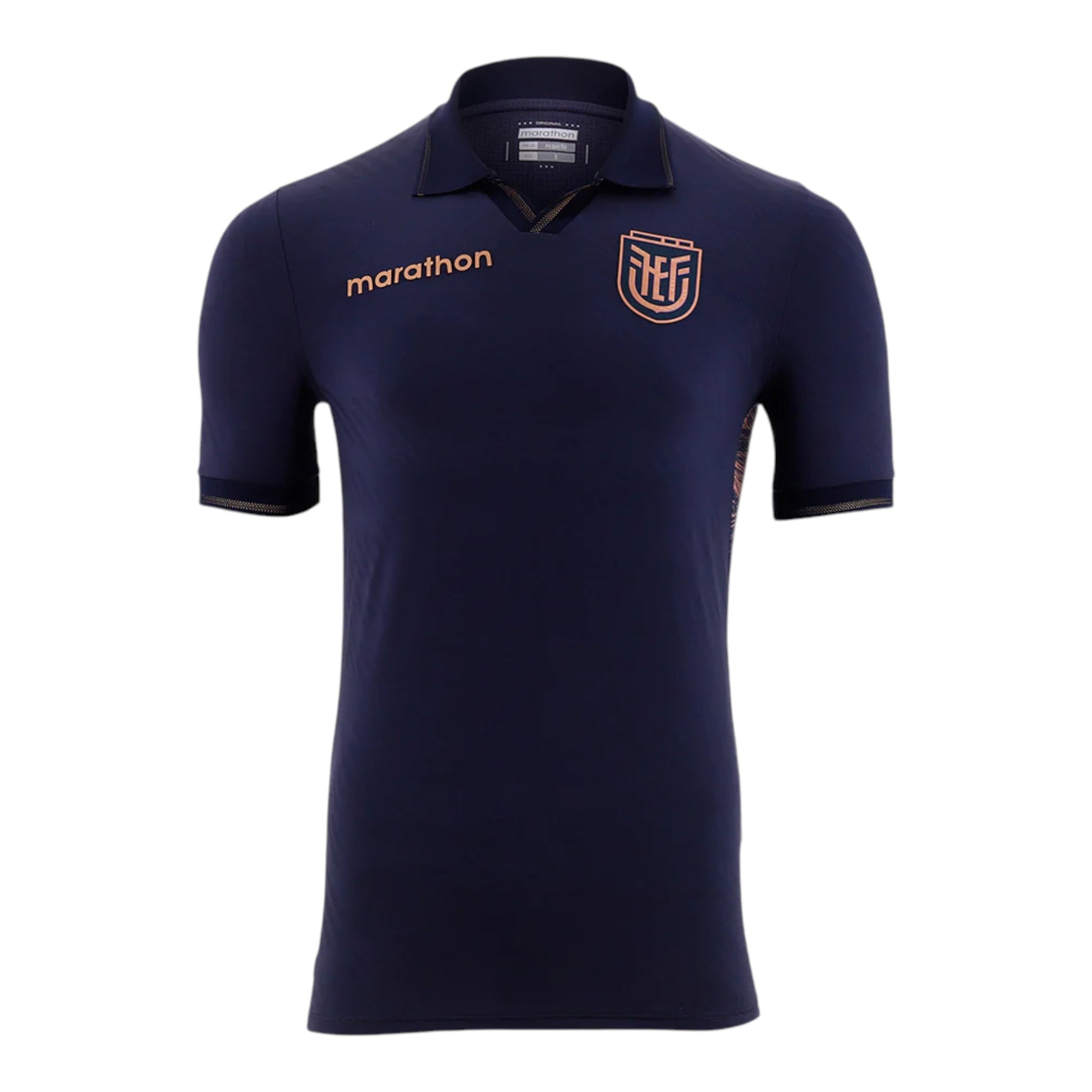 GOATkitz navy blue short-sleeve Ecuador 2026 adult away jersey with Marathon logo and team crest. Customizable.
