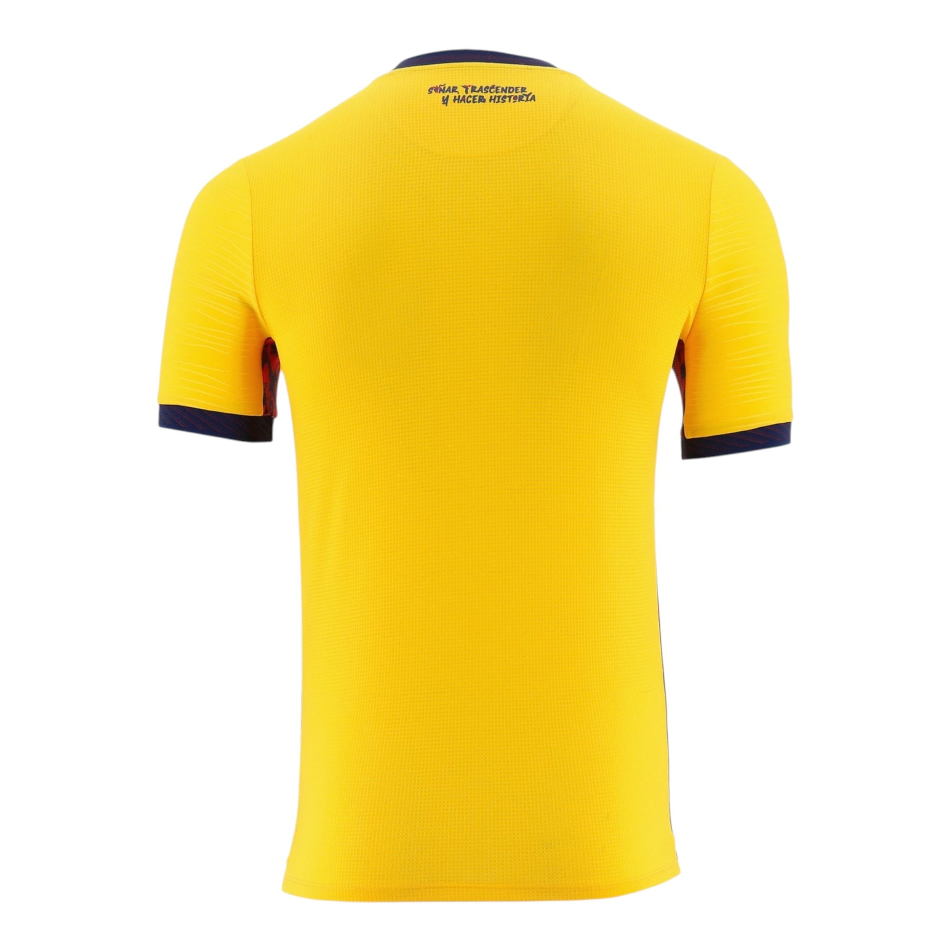 GOATkitz Ecuador 2026 adult home jersey, yellow with navy trim, short sleeves, crew neck, customizable fan version.