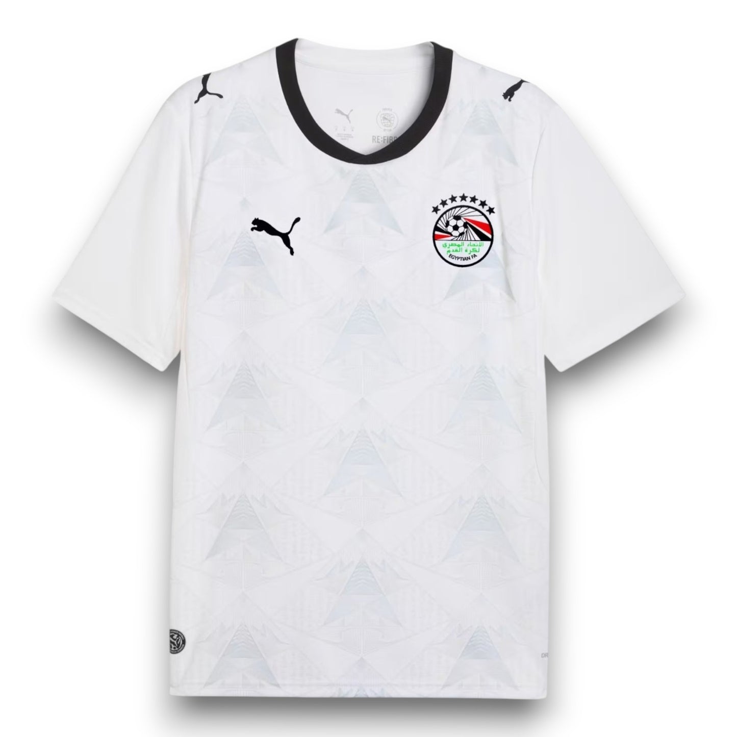 GOATkitz white Egypt 2026 adult away jersey with black trim and subtle geometric pattern. Features Puma logo and Egypt national team crest.