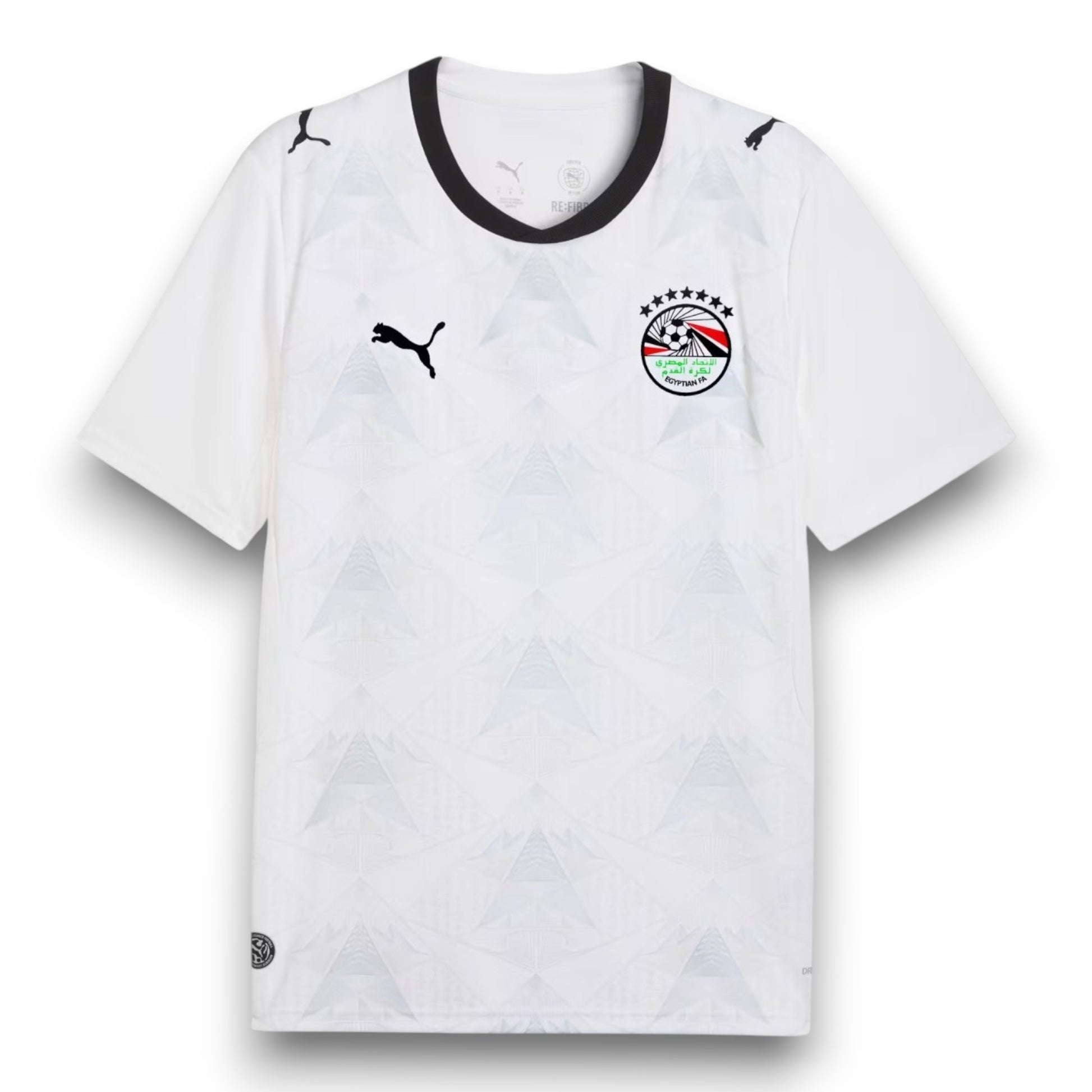 GOATkitz white Egypt 2026 adult away jersey with black trim and subtle geometric pattern. Features Puma logo and Egypt national team crest.