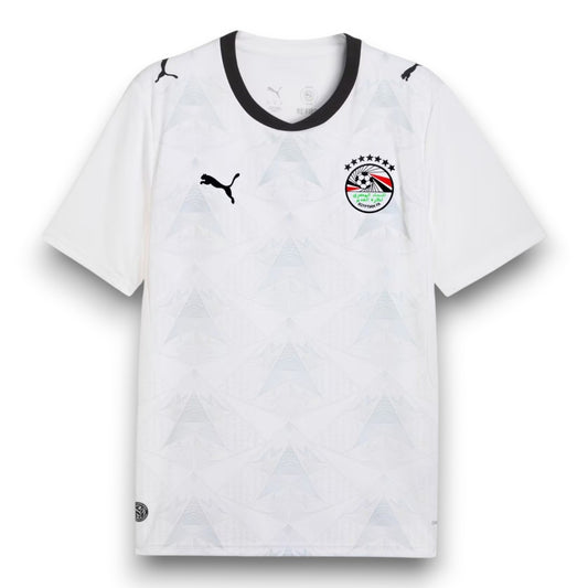 GOATkitz white Egypt 2026 adult away jersey with black trim and subtle geometric pattern. Features Puma logo and Egypt national team crest.