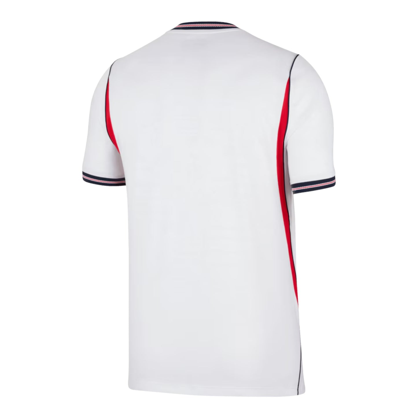 GOATkitz England 2026 adult home jersey, white with red and navy trim on sleeves and sides.