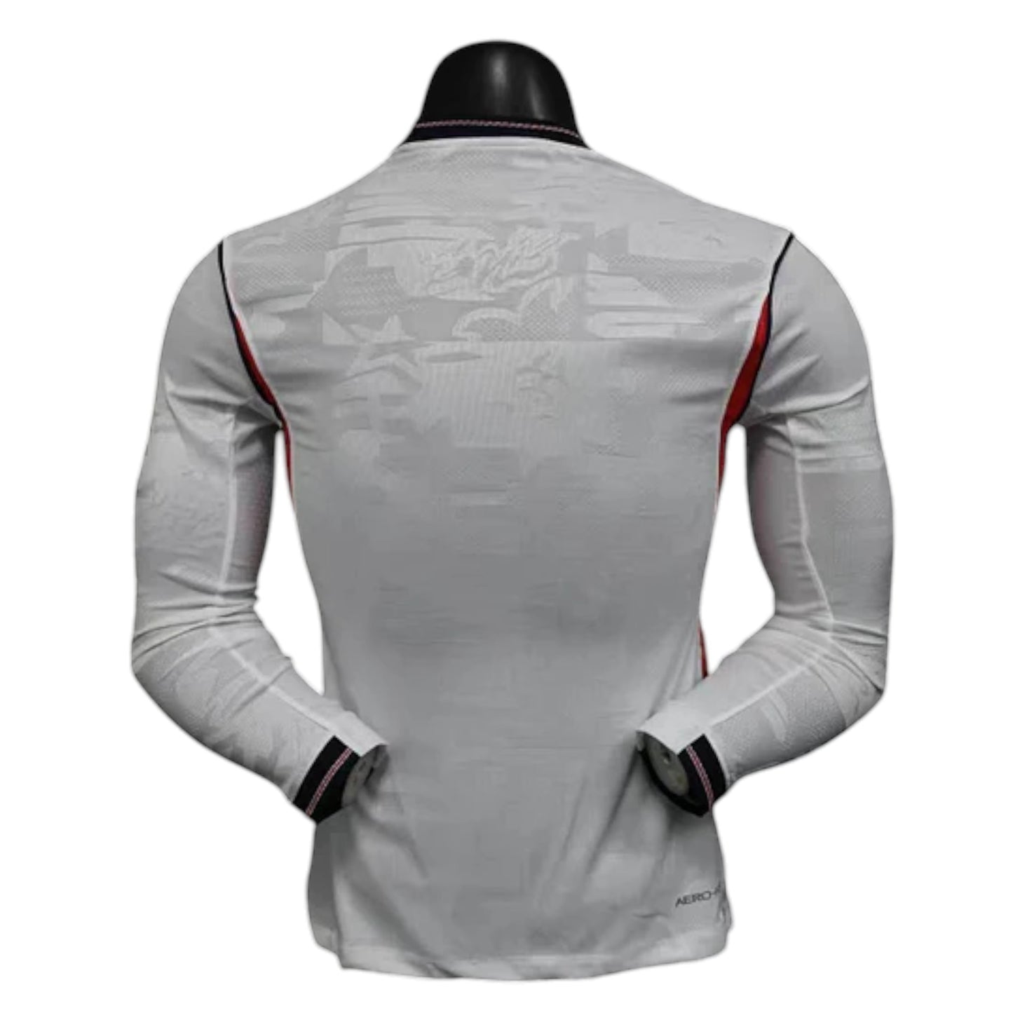 GOATkitz England 2026 player version long sleeve white football jersey with red and blue trim. Customizable.