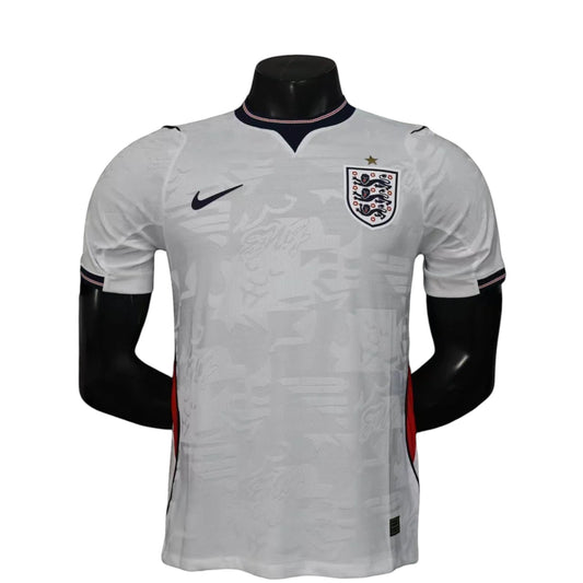 GOATkitz England 2026 player version white football jersey with navy collar and red side accents. Customizable.