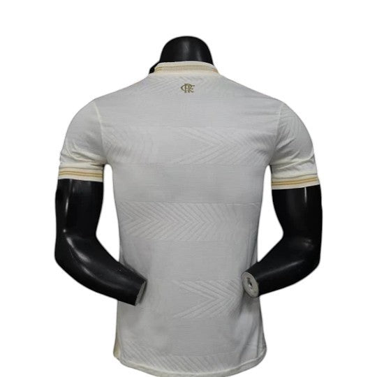 GOATkitz Flamengo 2025-26 Player Version Third Jersey, white with gold trim on collar and sleeves, customizable name/number/badges.