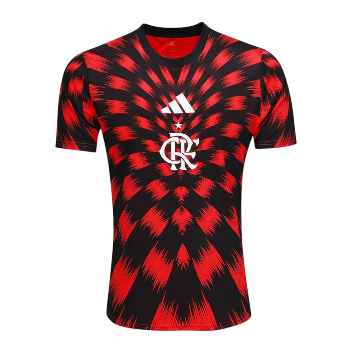 GOATkitz Flamengo black and red tie-dye pre-match jersey with white club crest and Adidas logo.