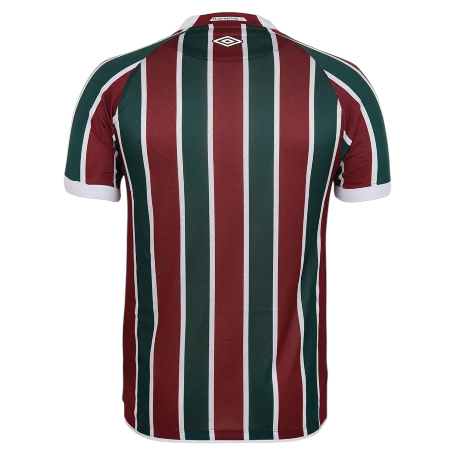 GOATkitz Fluminense 2025-26 adult home jersey with maroon, green, and white vertical stripes. Customizable.