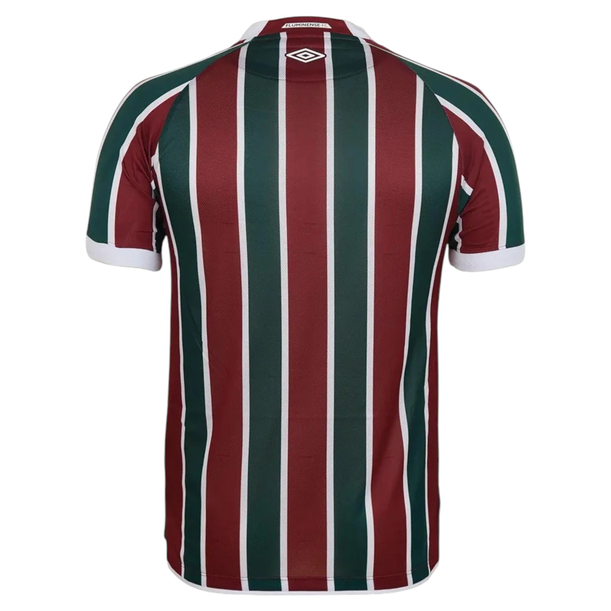 GOATkitz Fluminense 2025-26 adult home jersey with maroon, green, and white vertical stripes. Customizable.