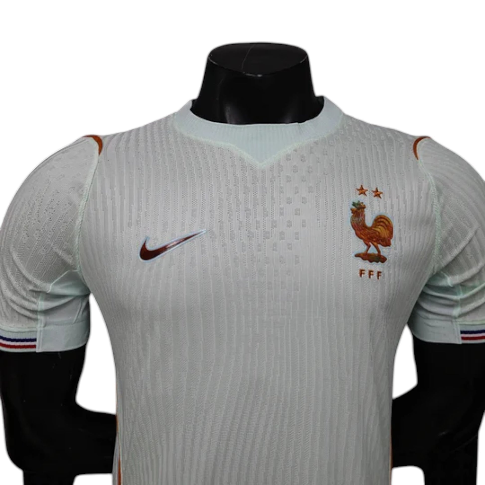 GOATkitz France 2026 player version away jersey, light blue with embroidered rooster crest and Nike logo. Customizable.