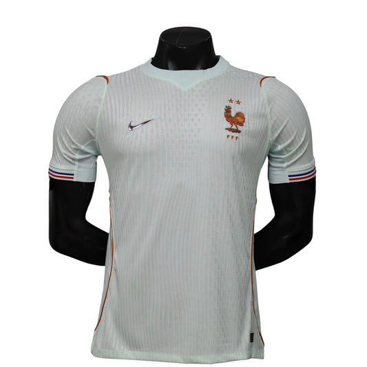 GOATkitz France 2026 player version away jersey in light blue with Nike logo and FFF crest. Customizable.