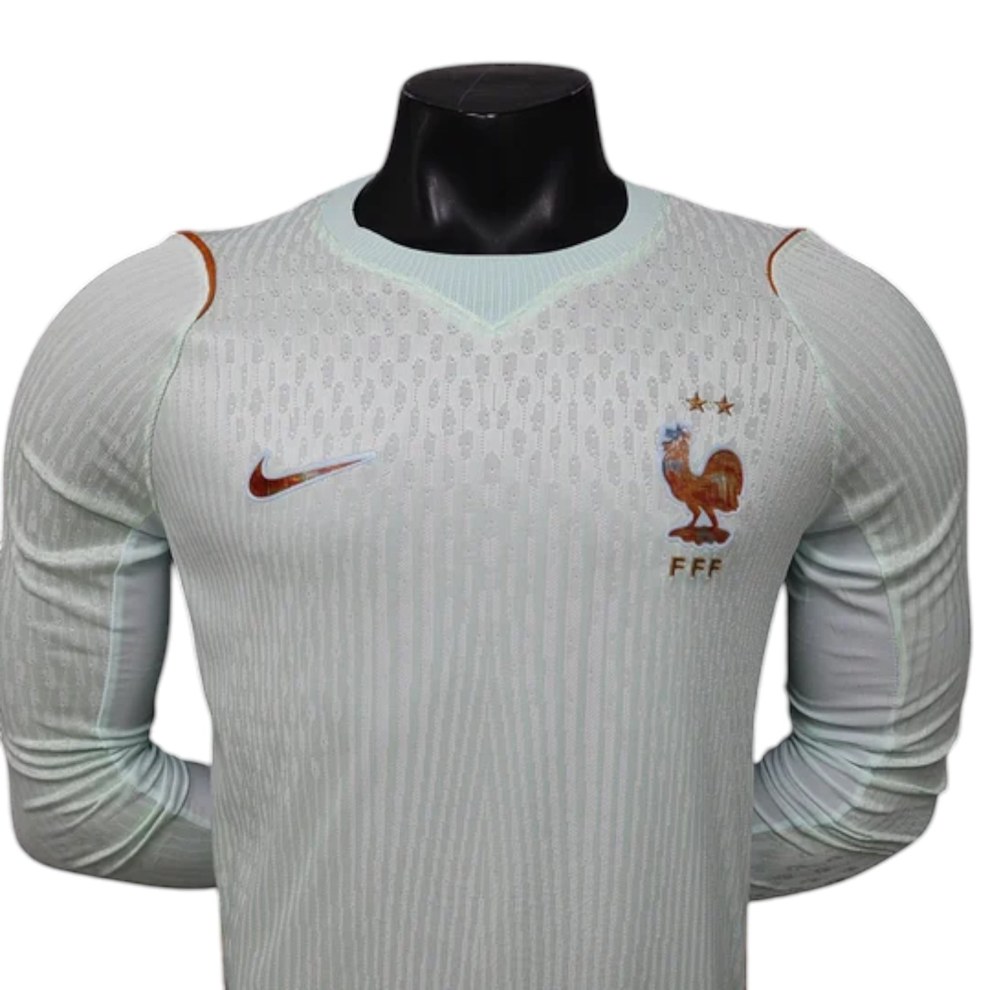 GOATkitz light blue long sleeve France 2026 player version away jersey with Nike logo and FFF crest.