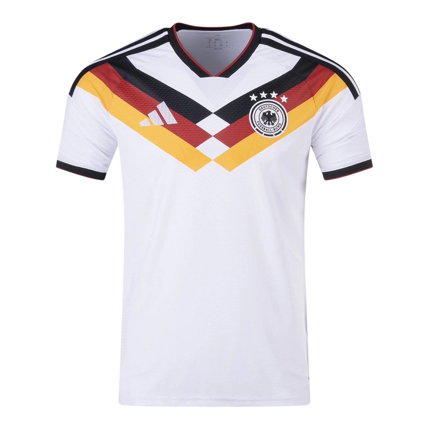 GOATkitz Germany 2026 adult home soccer jersey in white with black, red, and yellow accents on the chest and sleeves.