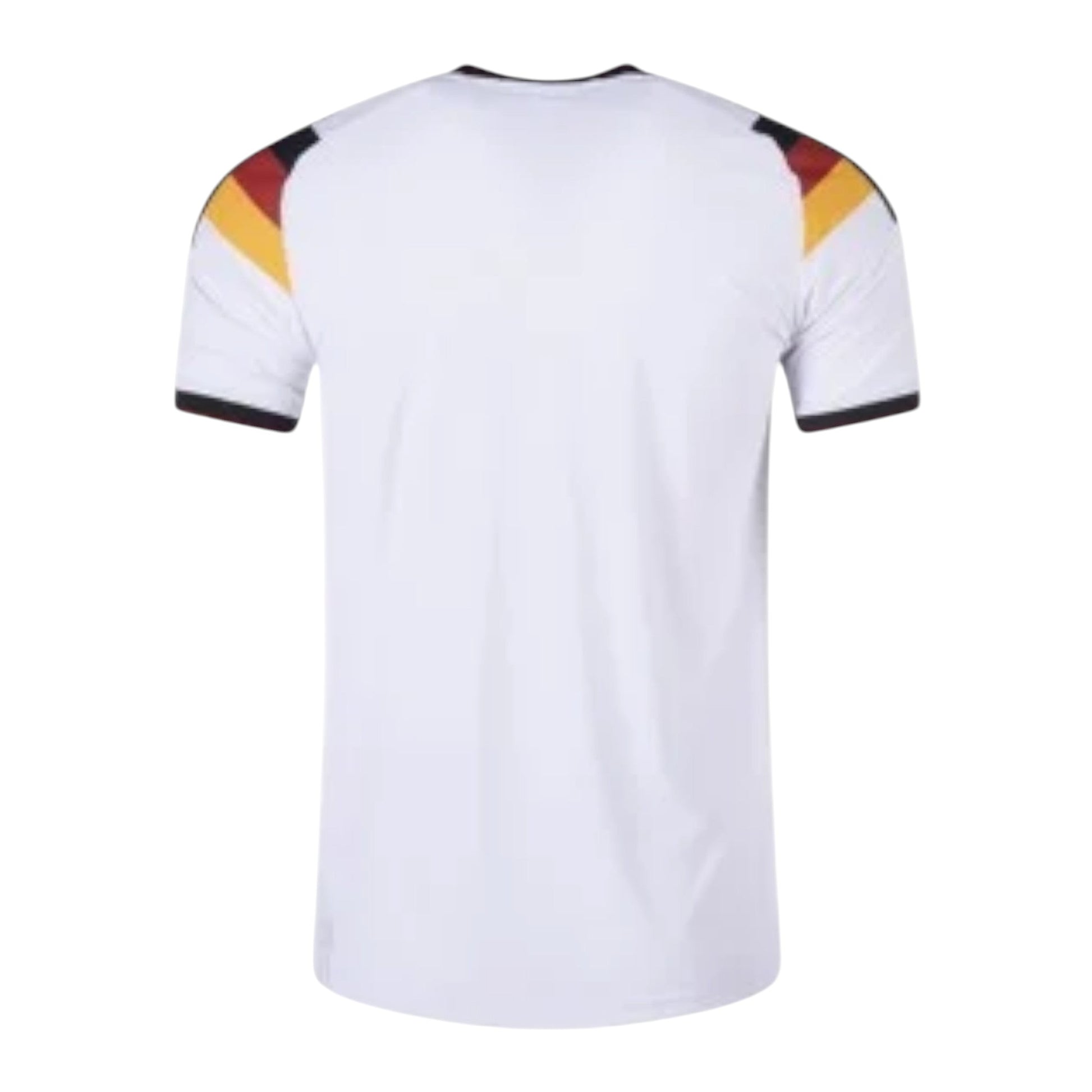 GOATkitz Germany 2026 adult home jersey, white with black, red, and yellow accents on the shoulders and cuffs. Customizable.