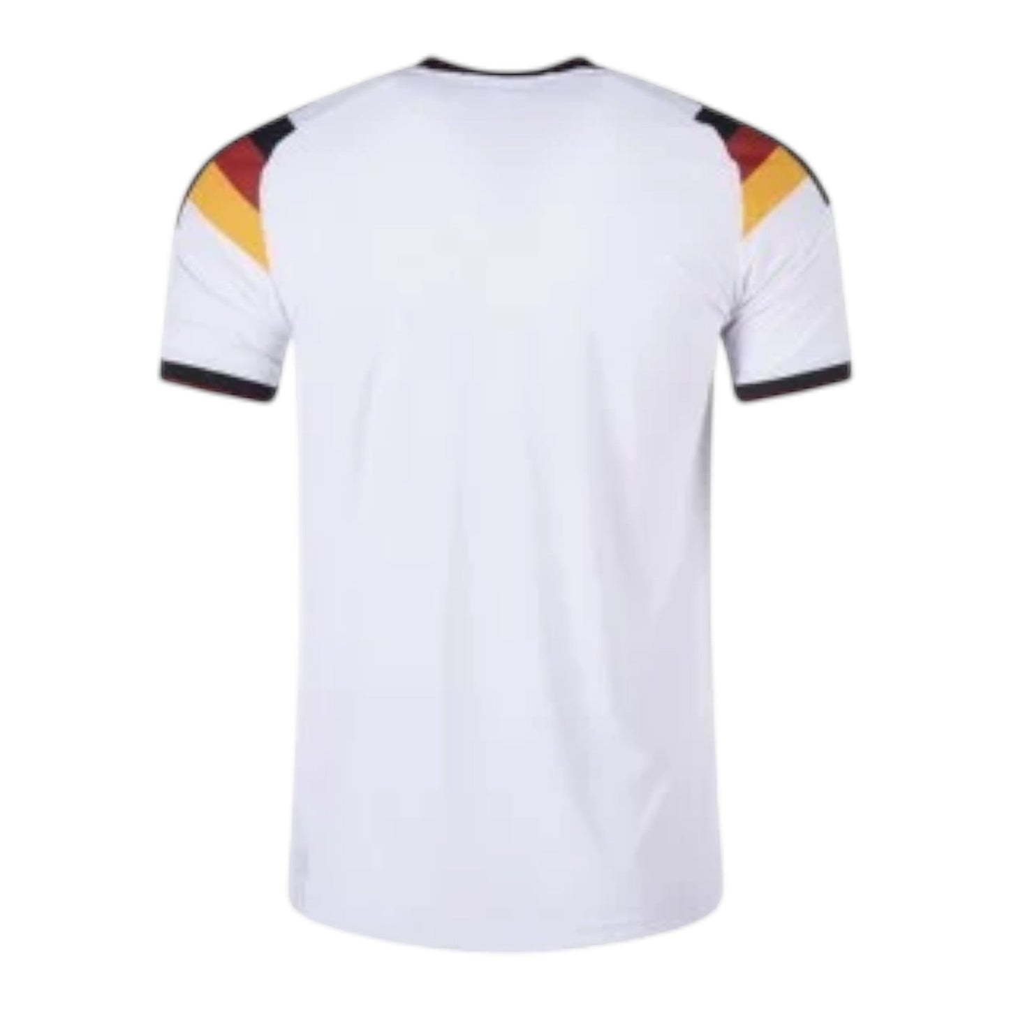 GOATkitz Germany 2026 kids home jersey, white with black, red, and yellow accents on sleeves and collar. Customizable.