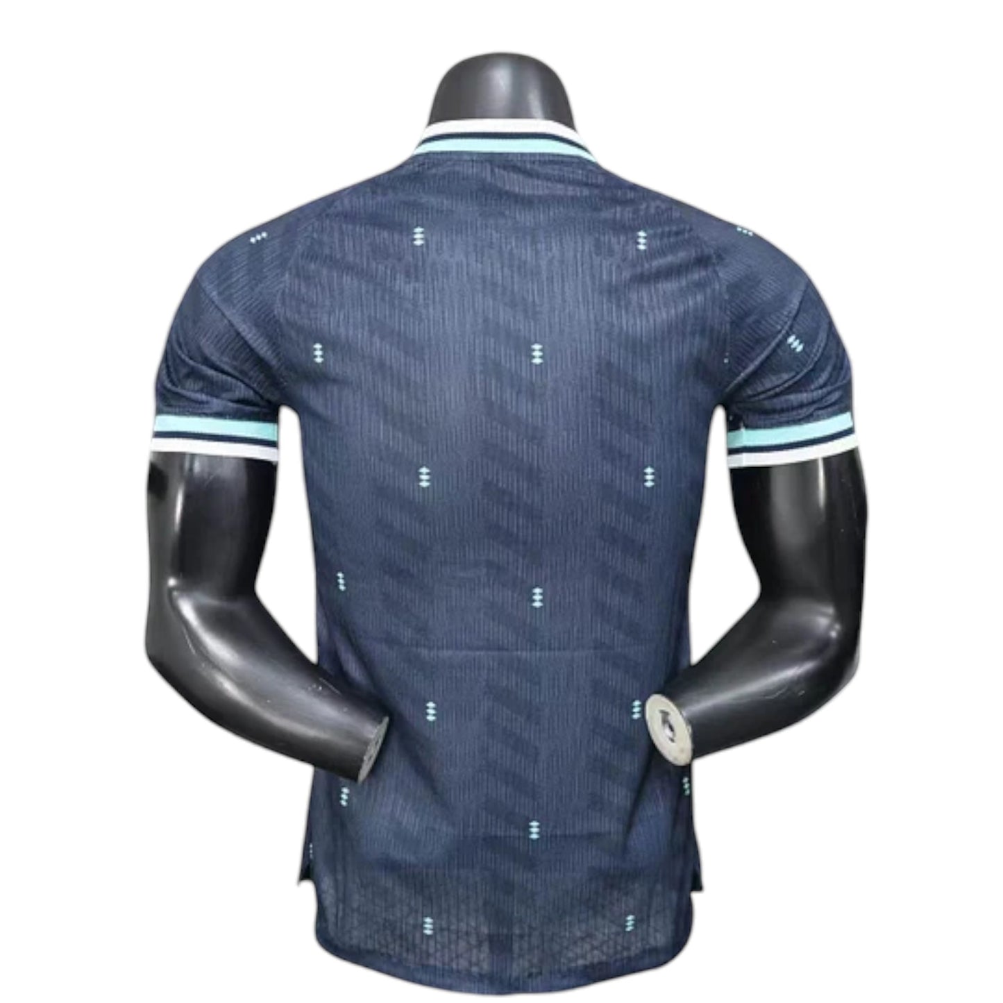 GOATkitz Germany 2026 Player Version Away Jersey, dark blue with light blue accents on collar and sleeves, subtle chevron pattern.