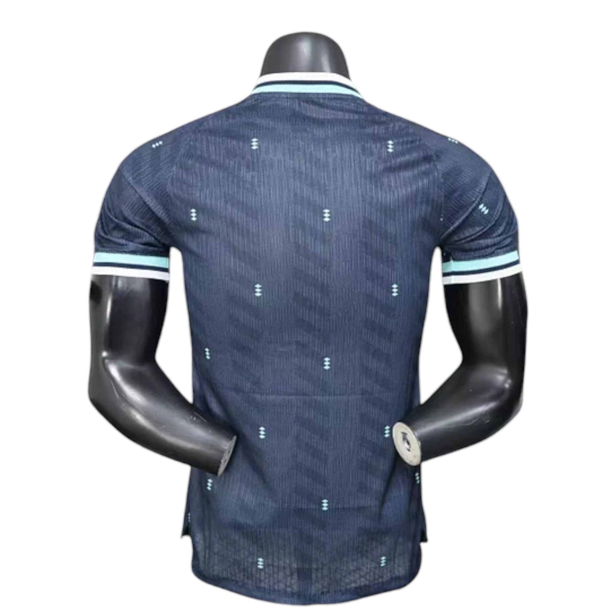 GOATkitz Germany 2026 Player Version Away Jersey, dark blue with light blue accents on collar and sleeves, subtle chevron pattern.