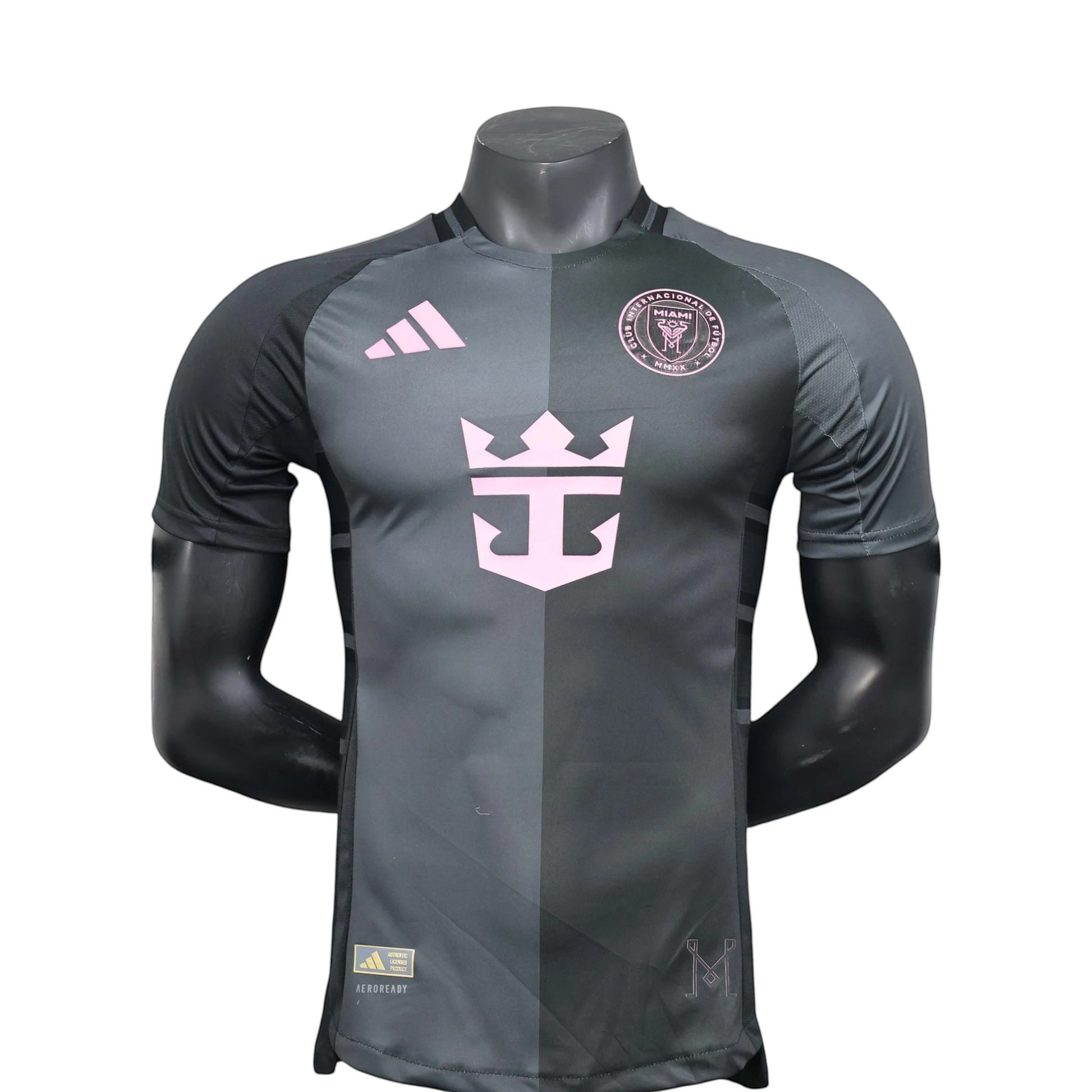 GOATkitz Inter Miami 2025-26 Player Version Away Jersey in dark grey with pink accents. Customizable.