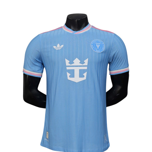 GOATkitz Inter Miami 2025-26 Player Version Third Jersey in light blue with white and pink trim. Features club crest and sponsor logo.