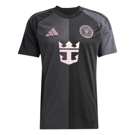 GOATkitz Inter Miami 2025-26 adult away jersey in black with pink accents. Features club crest and sponsor logo.