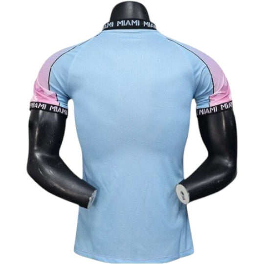 GOATkitz Inter Miami Beach Town Special Edition Player Version Jersey, light blue with pink sleeves and Miami text trim.