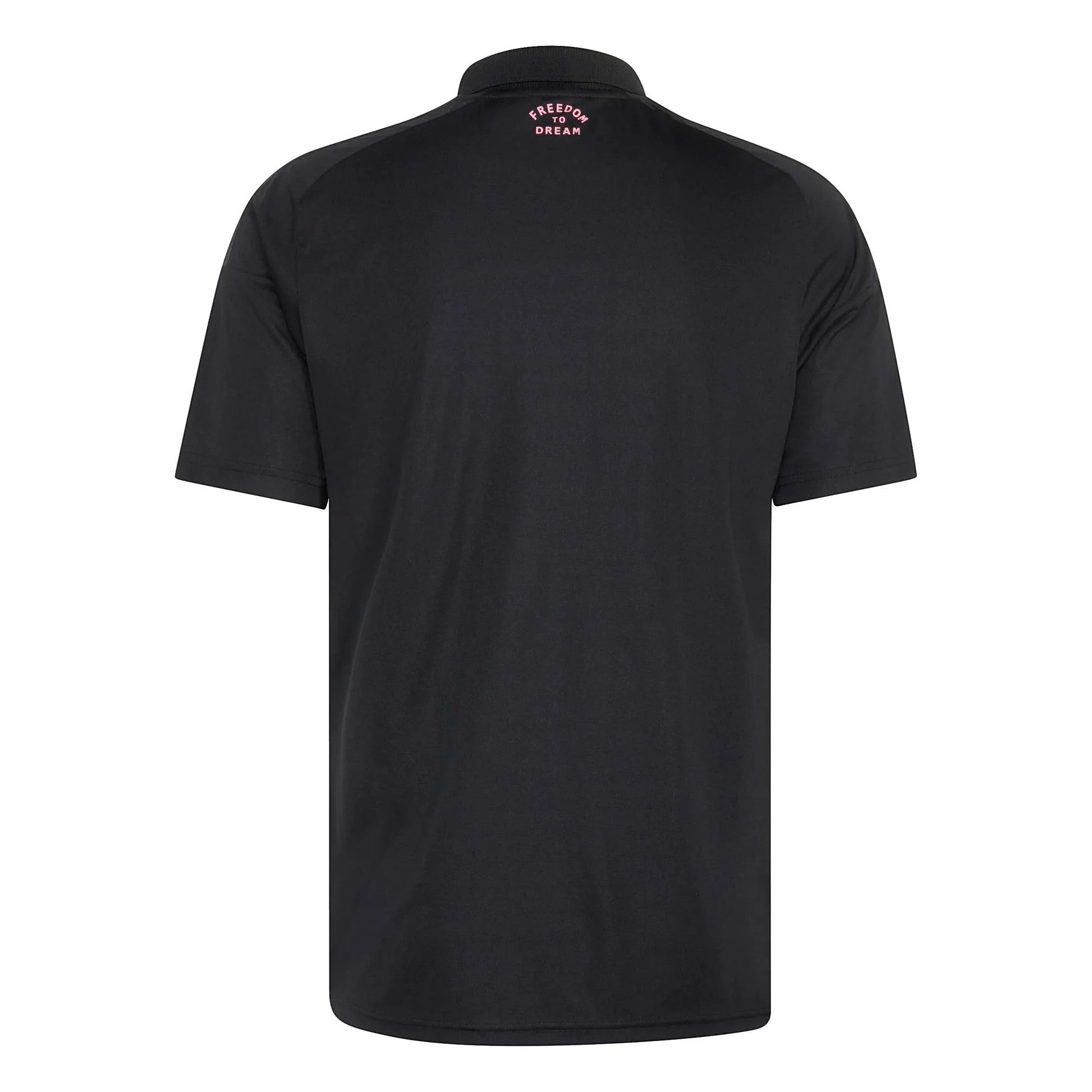 GOATkitz Inter Miami 2026 black adult away jersey with pink "FREEDOM TO DREAM" text on the back collar.