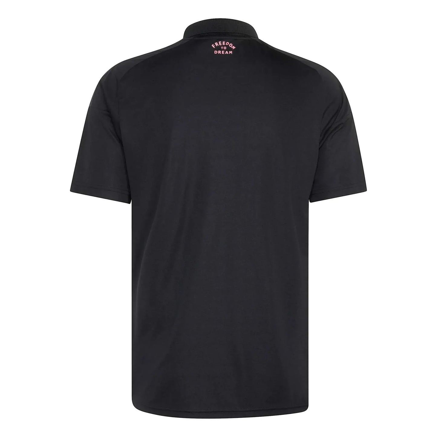 GOATkitz Inter Miami 2026 kids away jersey in black with pink 'Freedom to Dream' text on the collar.