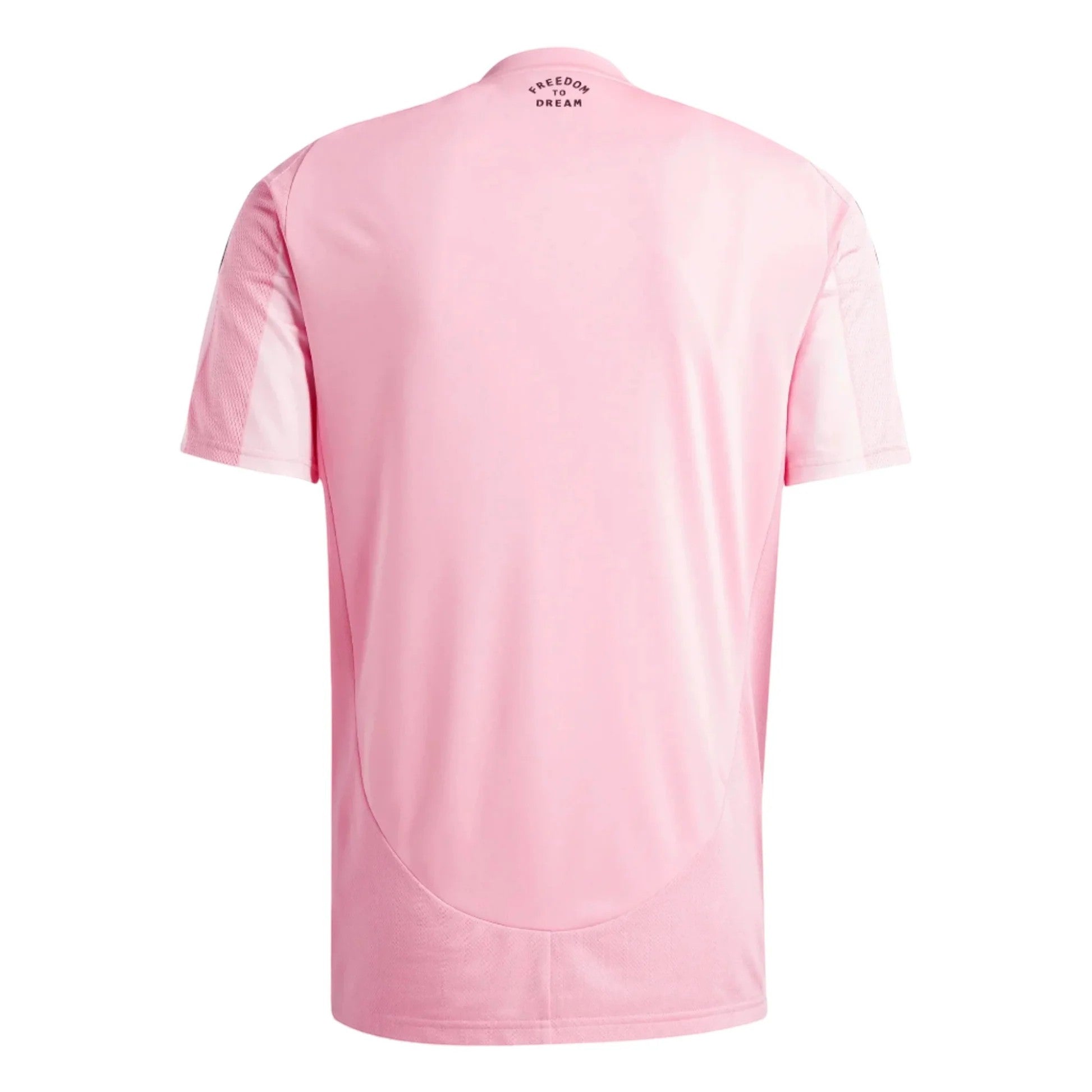 GOATkitz Inter Miami 2025-26 kids home jersey in pink with "FREEDOM TO DREAM" text on the back collar.