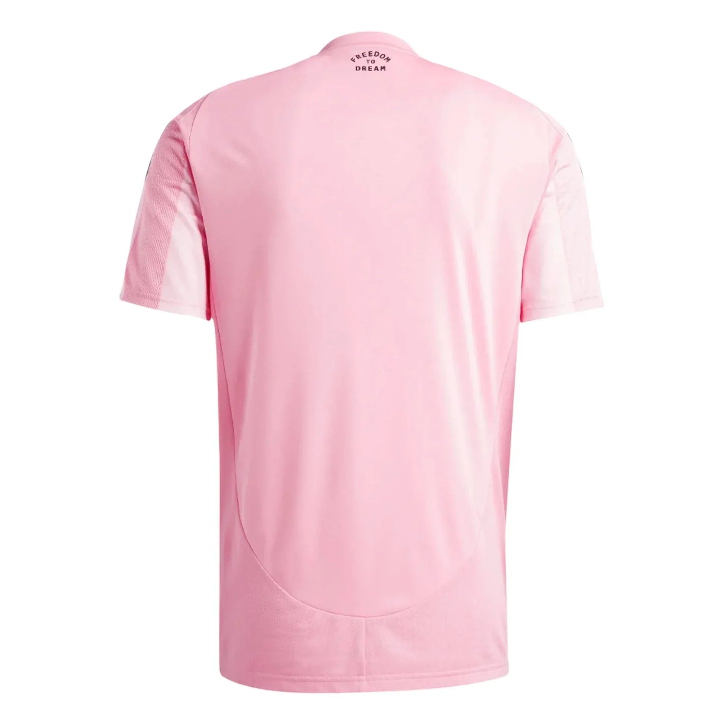 GOATkitz Inter Miami 2025-26 adult home jersey in pink. Features customizable name/number and optional badges. Short-sleeved, crew neck.