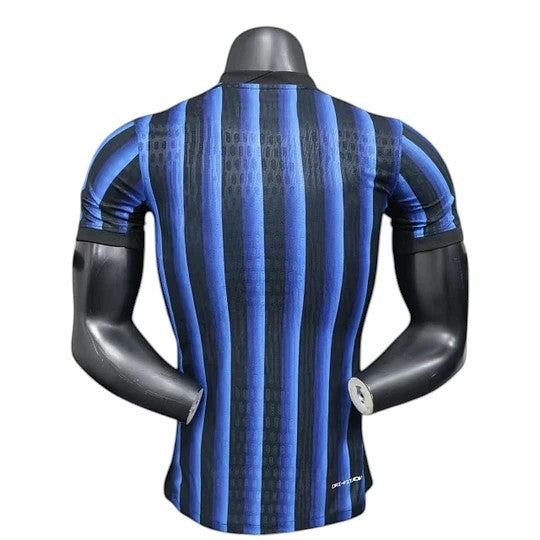 GOATkitz Inter Milan 2025-26 player version home jersey, black and blue vertical stripes, short sleeves, customizable.