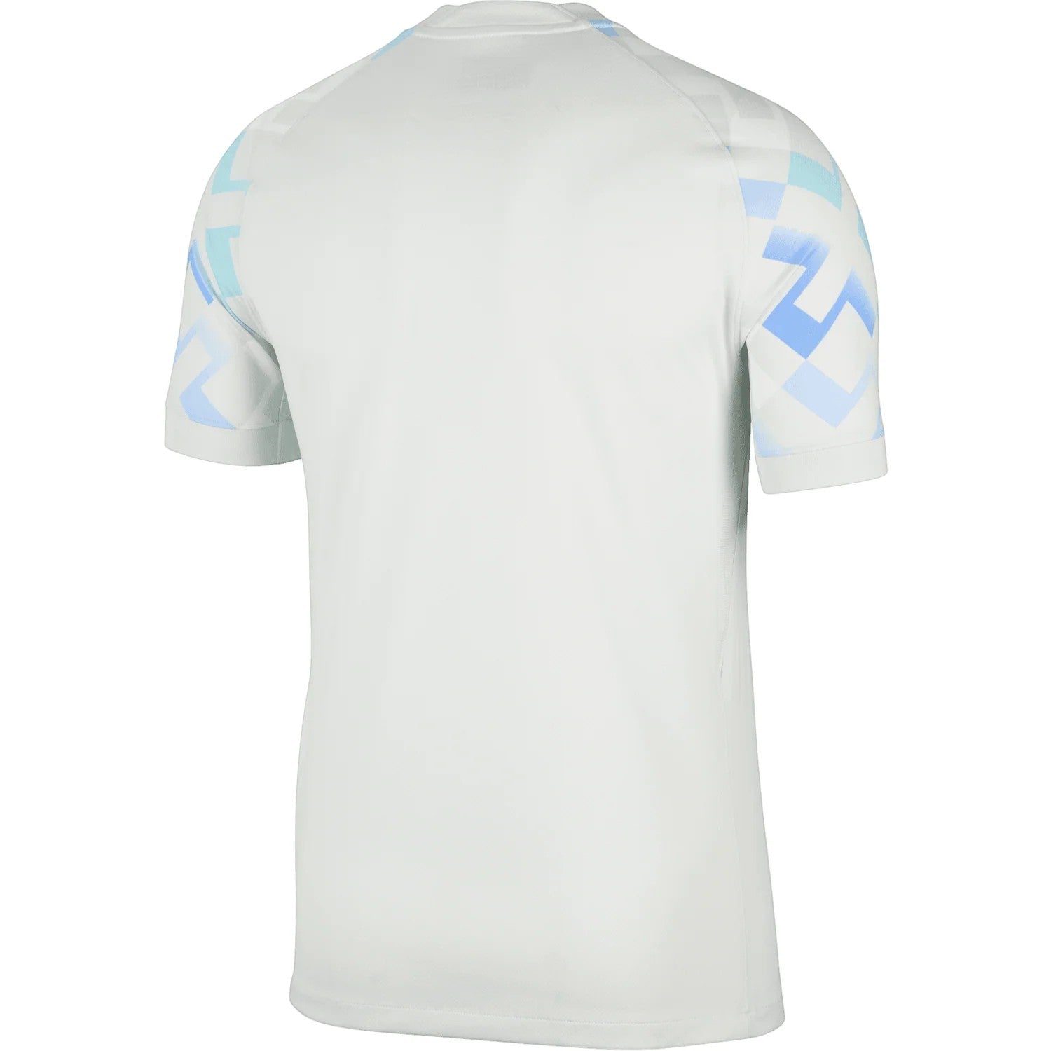 GOATkitz Inter Milan 2025-26 adult away jersey in white with light blue geometric pattern on sleeves. Short-sleeved, crew neck.