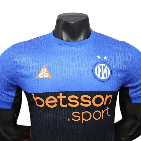 GOATkitz Inter Milan 2025-26 blue and black player version football jersey with customizable name and number.