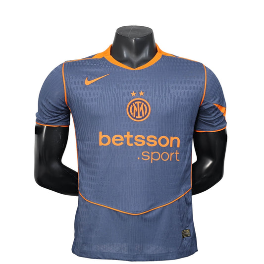 GOATkitz Inter Milan 2025-26 men's player version third jersey in grey with orange trim and Betsson.sport logo.