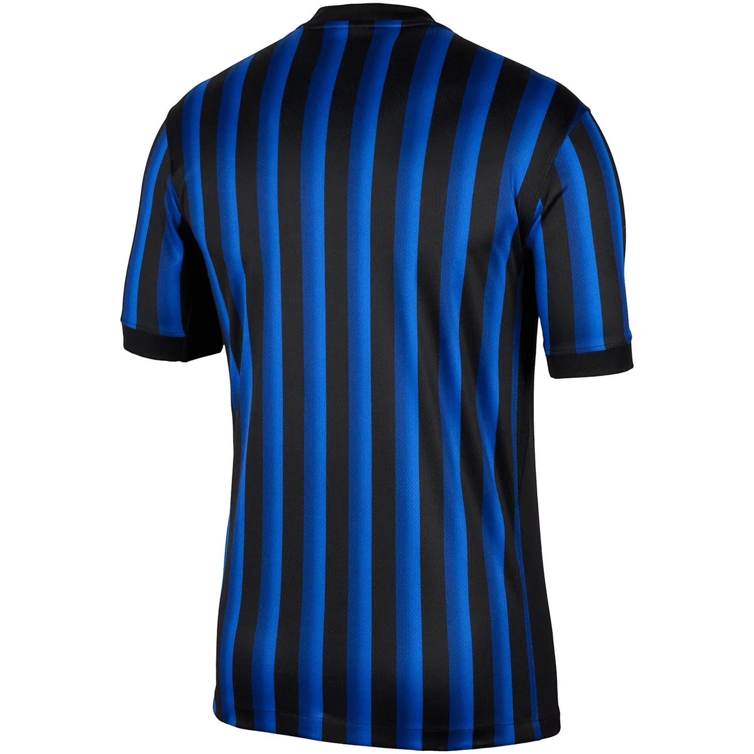 GOATkitz Inter Milan 2025-26 adult home jersey, black and blue vertical stripes, short sleeves, crew neck.