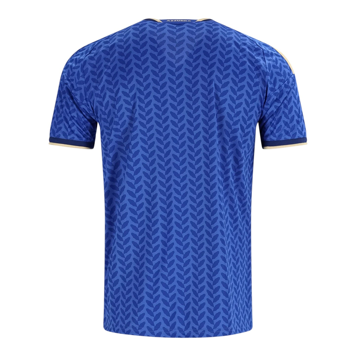 GOATkitz Italy 2026 Adult Home Jersey, royal blue with a subtle leaf pattern and gold trim on the collar and sleeves.