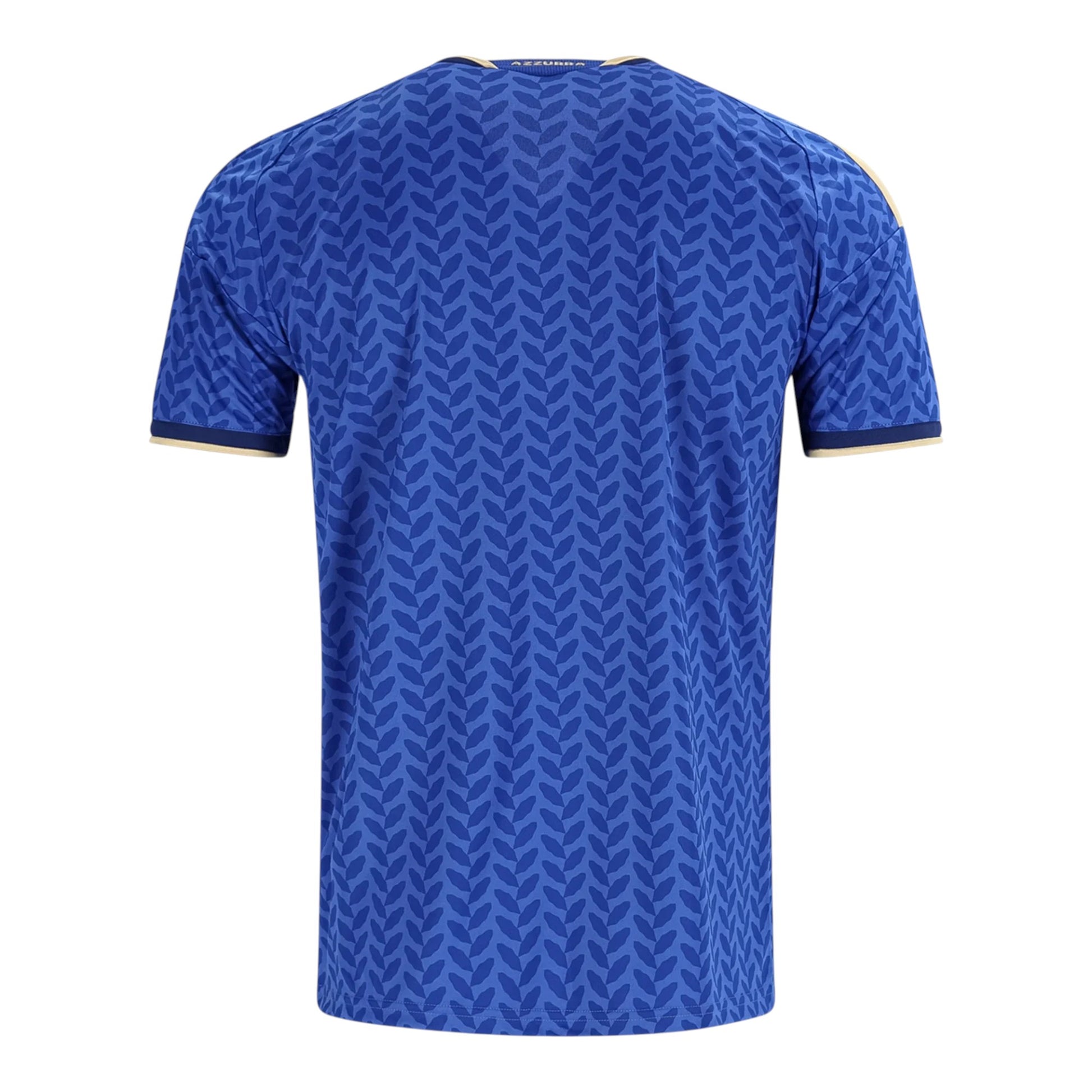 GOATkitz Italy 2026 Adult Home Jersey, royal blue with a subtle leaf pattern and gold trim on the collar and sleeves.