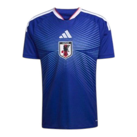 GOATkitz Japan 2026 adult home soccer jersey in royal blue with white accents and a crest. Customizable.